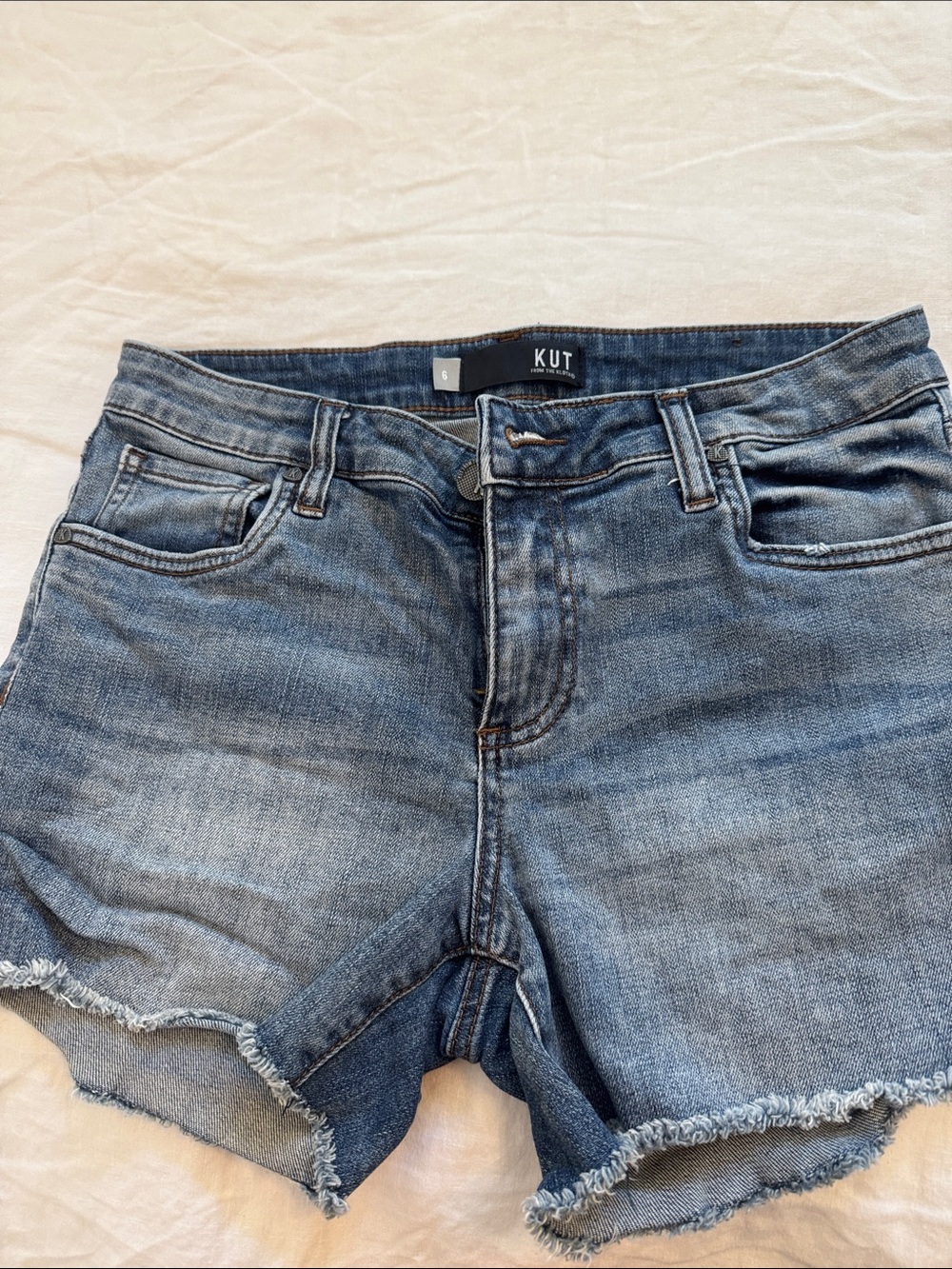 Kut from the Kloth Medium Blue Denim Frayed Hem Shorts